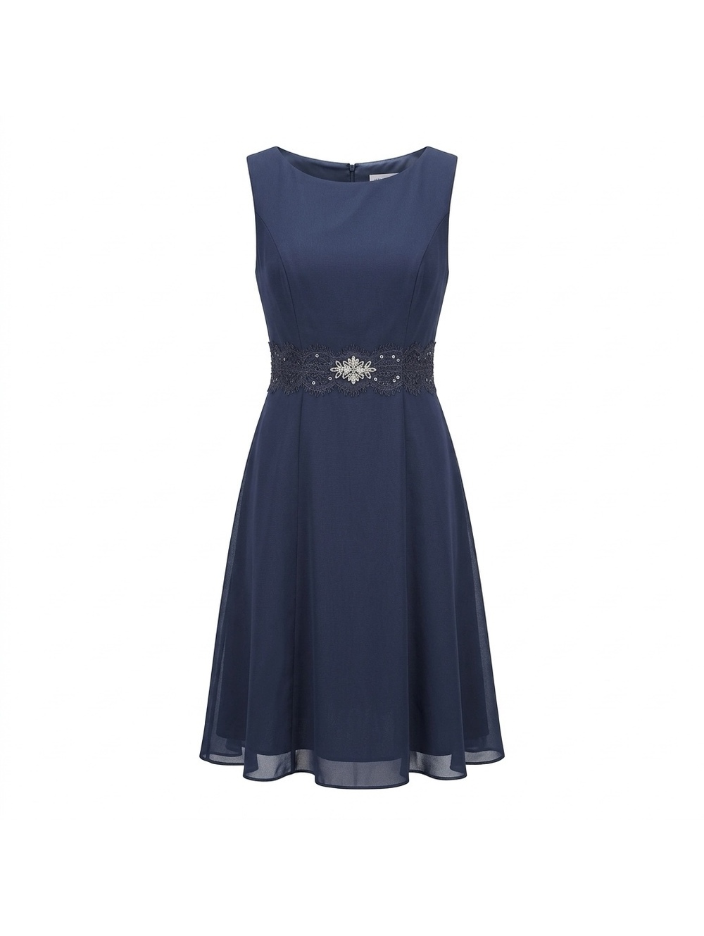 JJ House Navy Blue Fit & Flare Dress with Embellished Waist